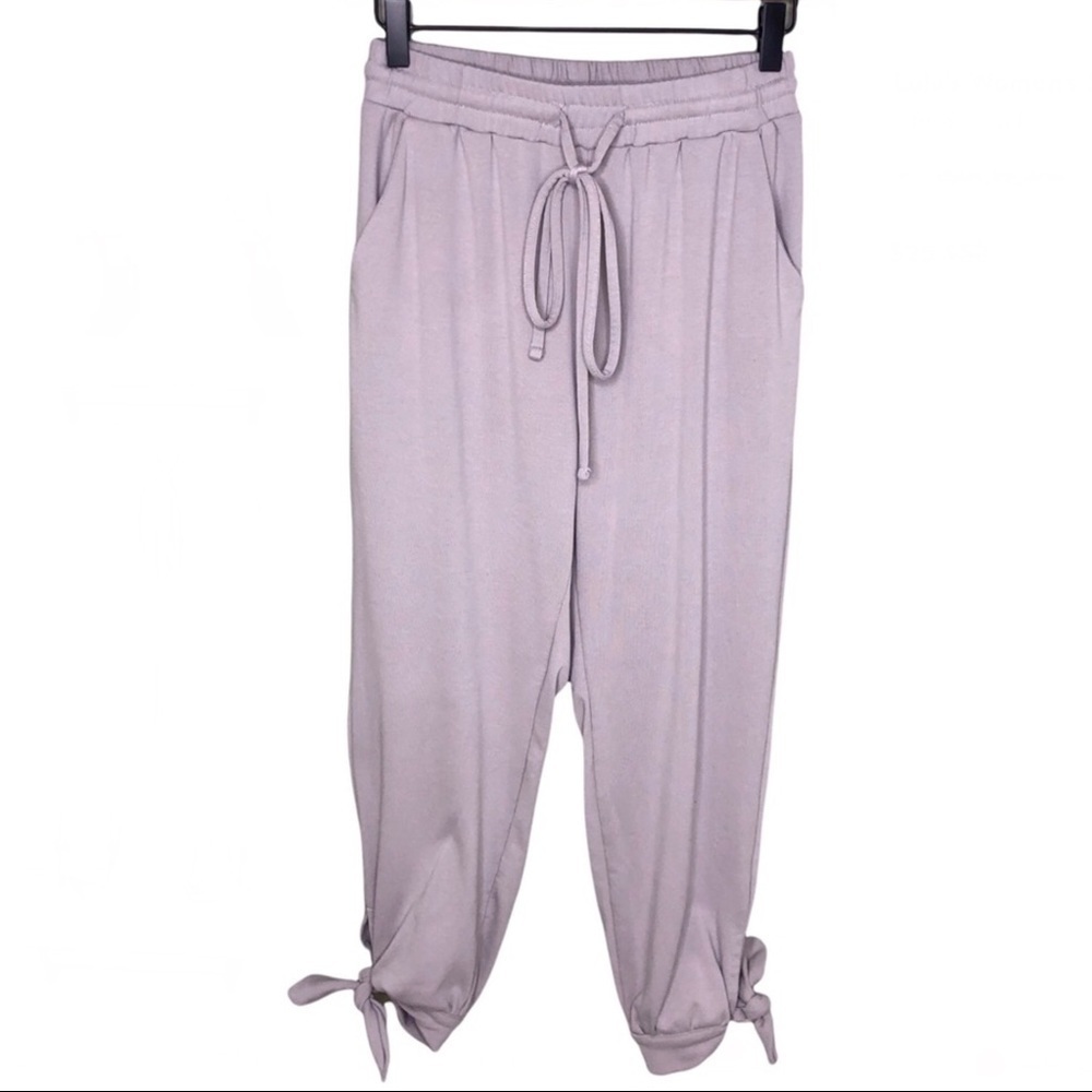 Lulu’s Skye Joggers Knit Light Grey Tie Ankle Size Small Loungewear - Picture 2 of 10
